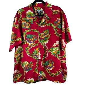 Patagonia Vintage 2000 Pataloha Hawaiian Shirt XL Red Tropical Button Up Cotton